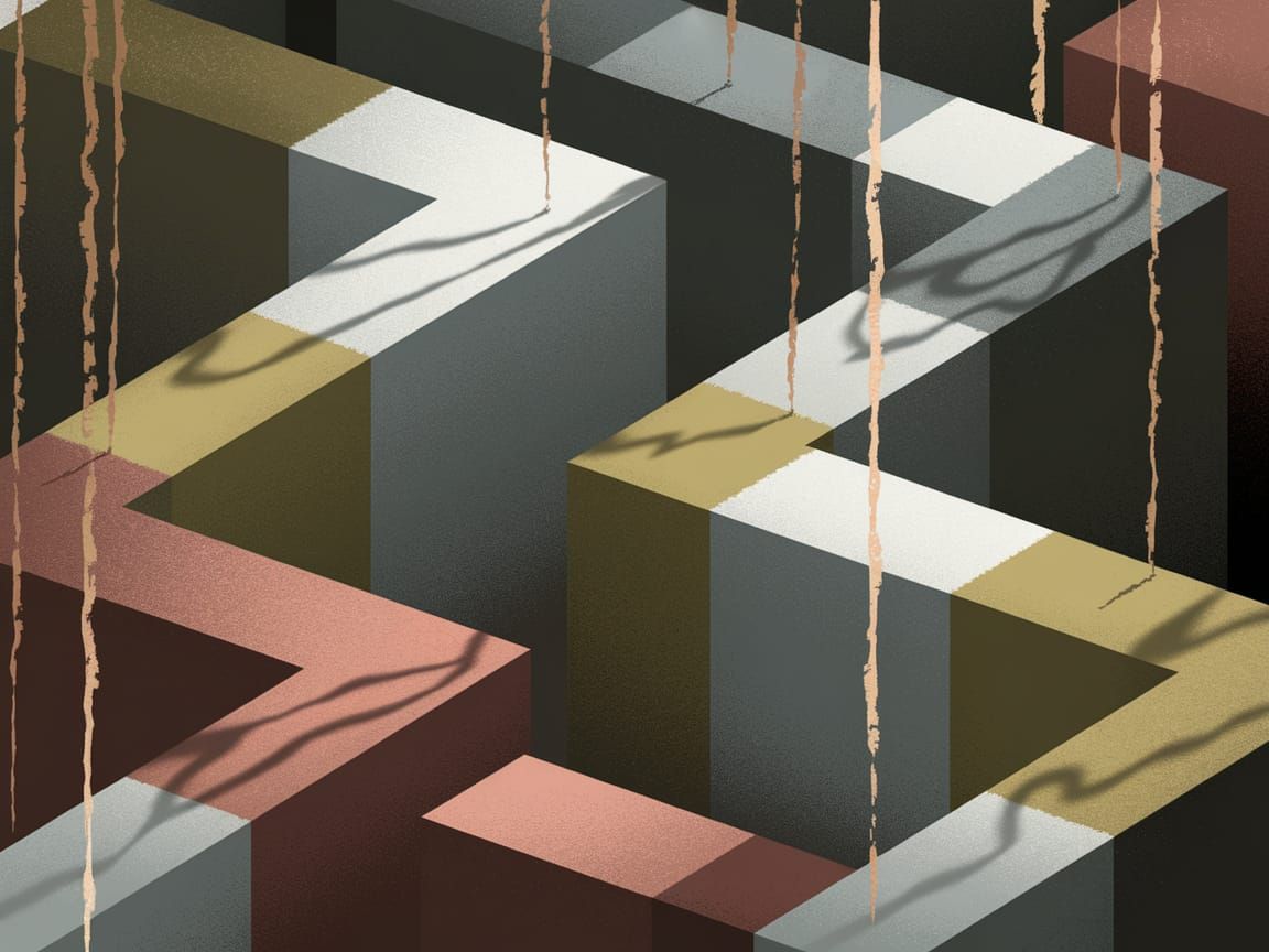 Surreal Geometric Labyrinth in Earthy Hues