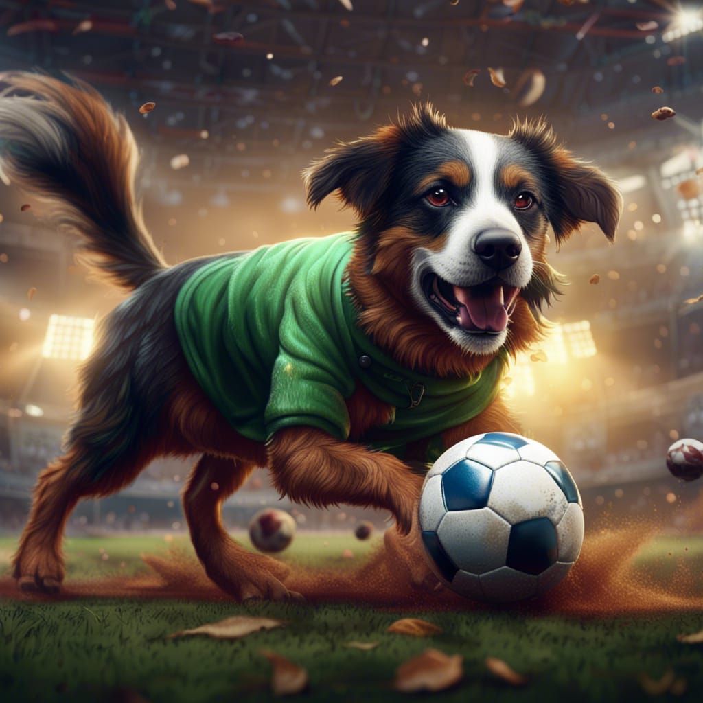 Dog Playing Soccer in Detailed Fantasy Art