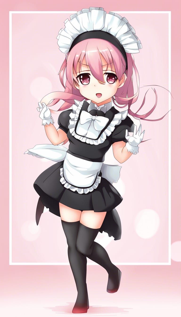 Chibi Maid in Anime Key Visual Style