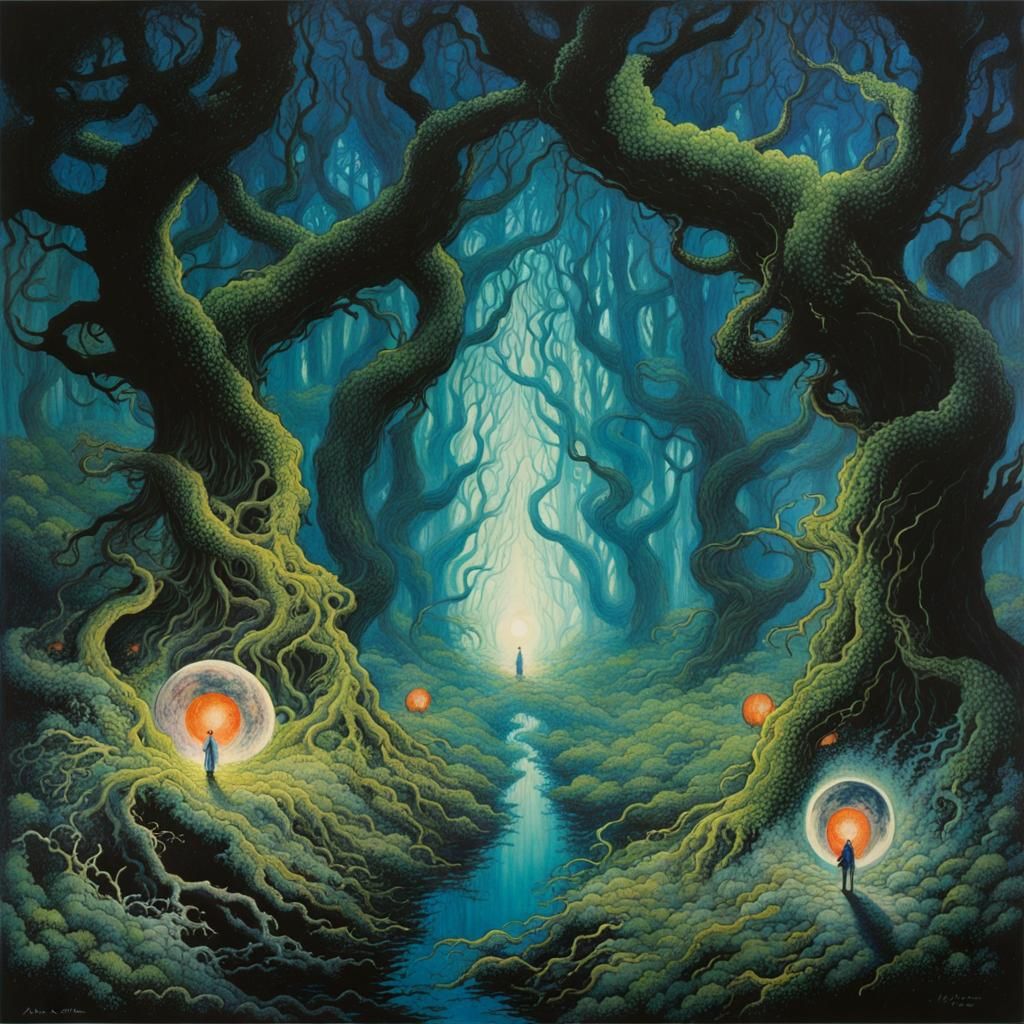 Eldritch Forest Painting in Amano Style