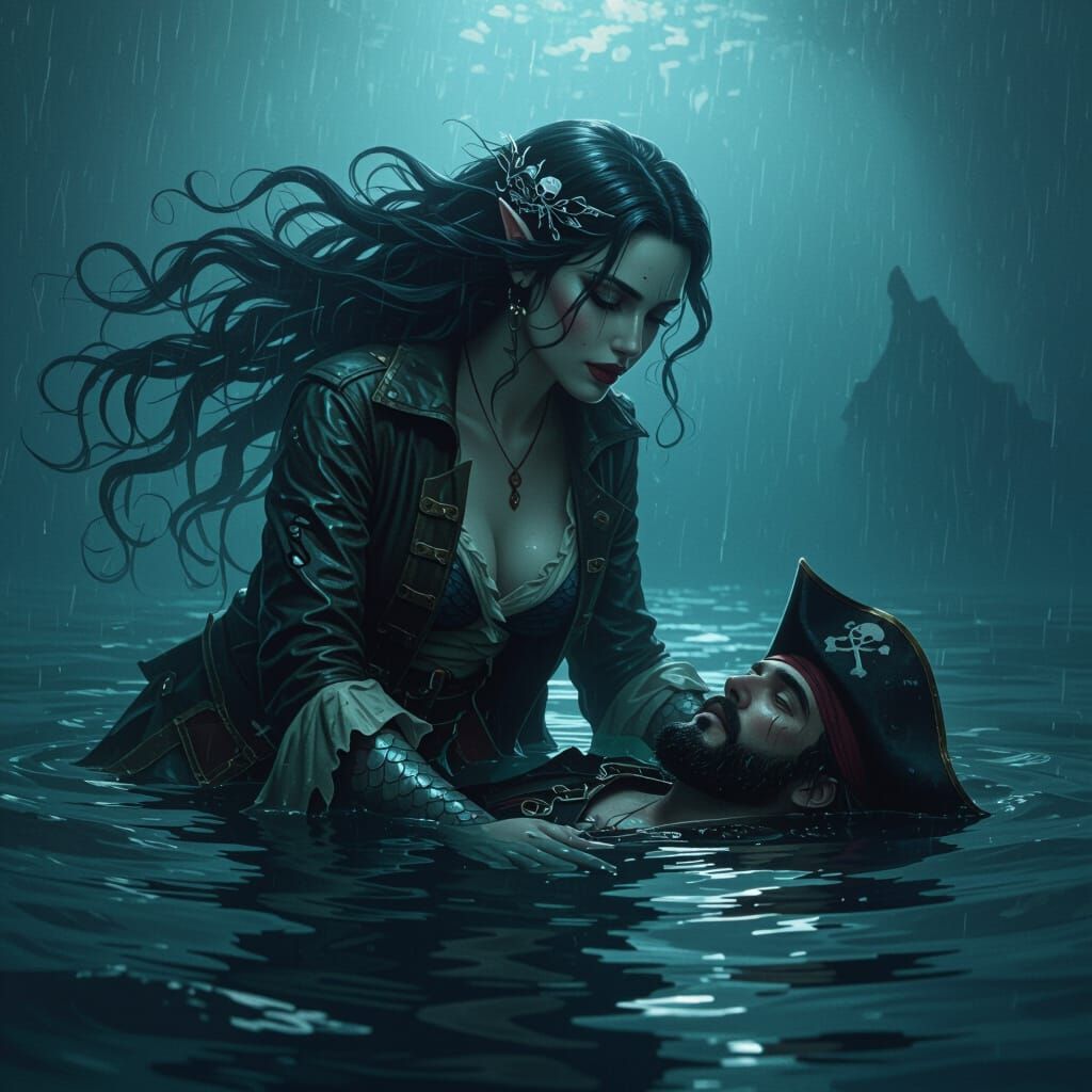 Sirena Mermaid Rescues Pirate in Noir Style
