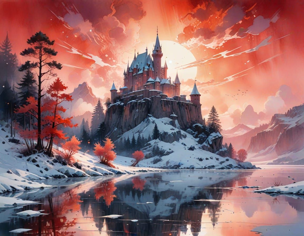 Frozen Medieval Castle: Digital Matte Painting at Dawn