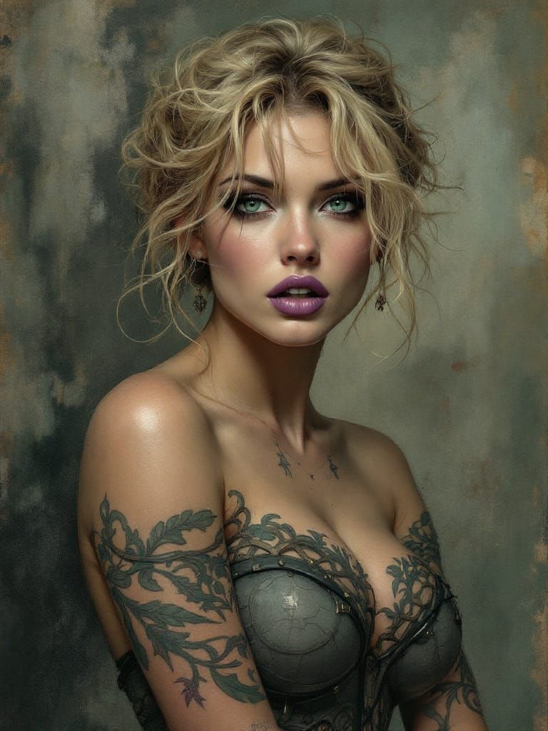 Cyberpunk Pin-Up Woman with Tattoos