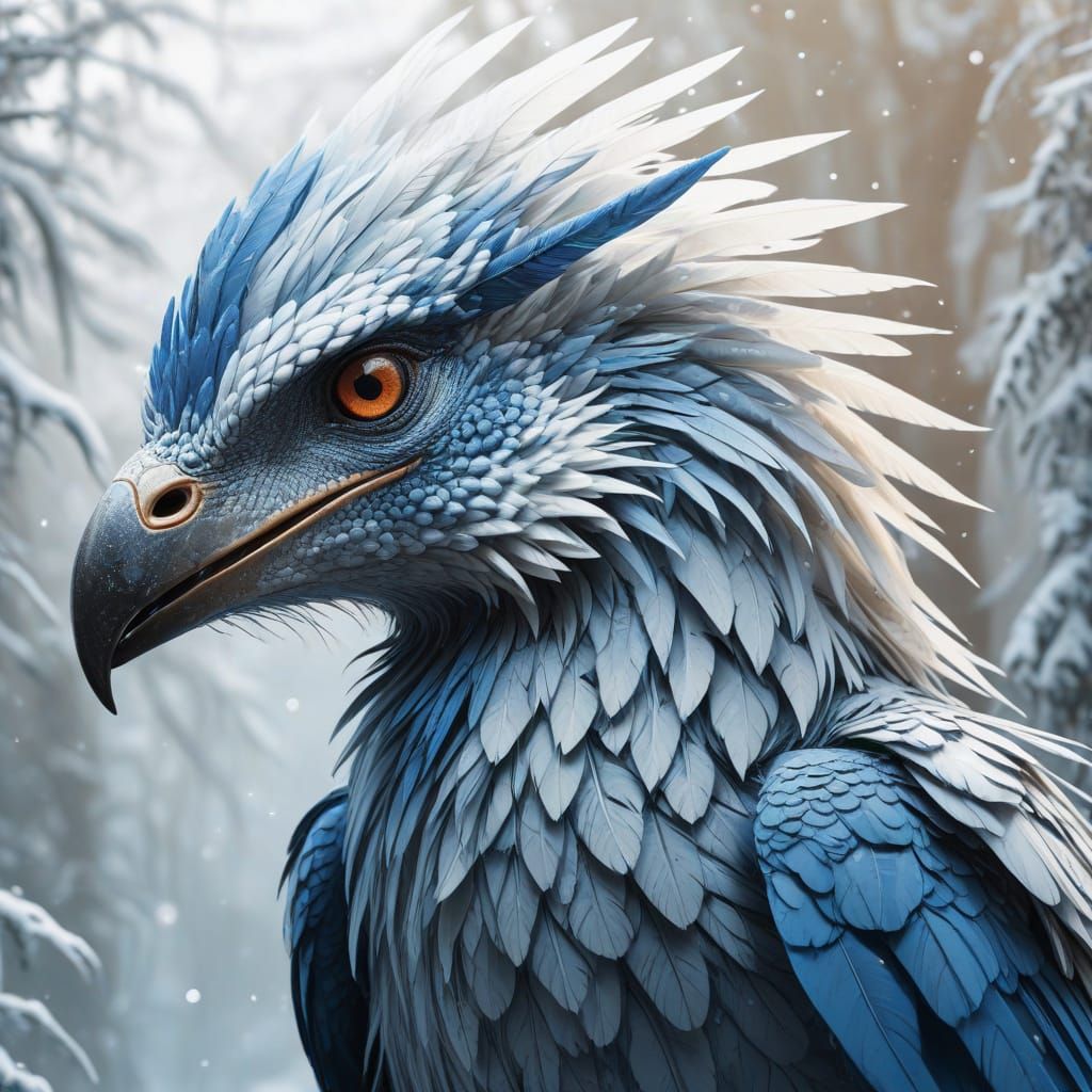 Icy Blue Velociraptor with Feathers: Digital Concept Art