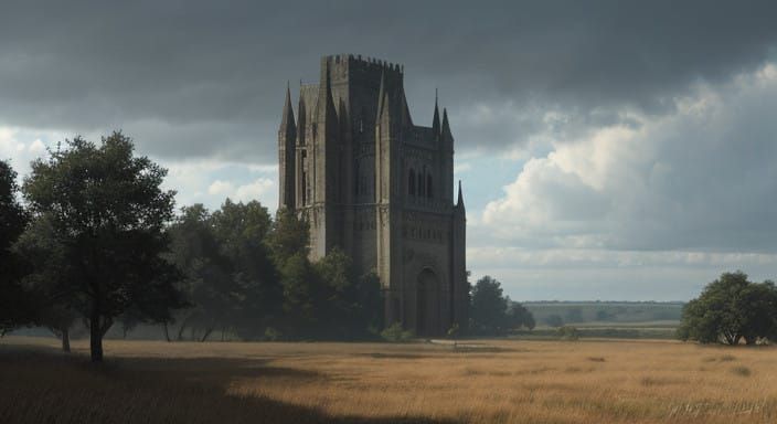 Abandoned Tower in Wilderness, in Dark Fantasy Style