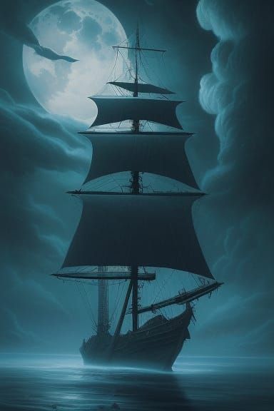 Ethereal Pirate Ghost Ship Emerges from Fog