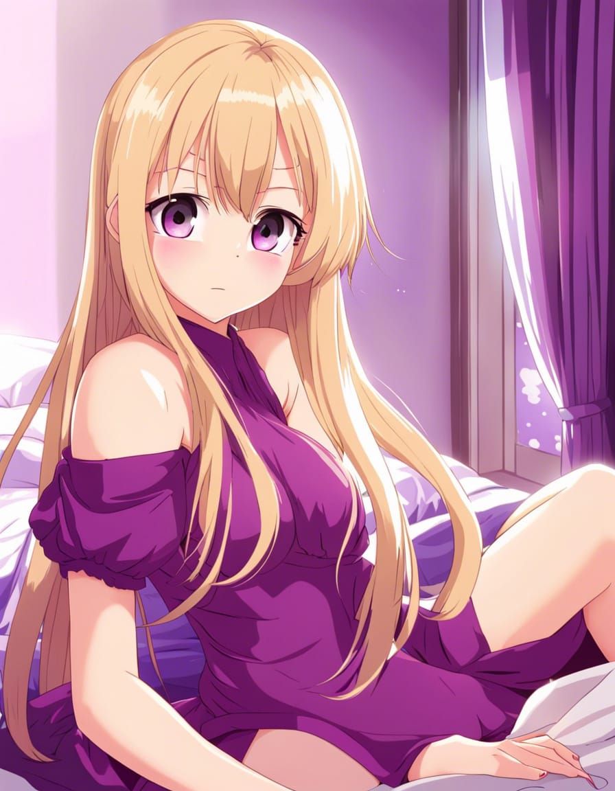 Blonde Girl in Purple Sleepwear: Anime Key Visual