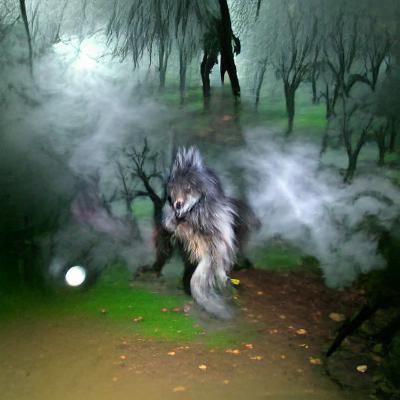 Eerie Werewolf in Fog-Shrouded Haunted Woods