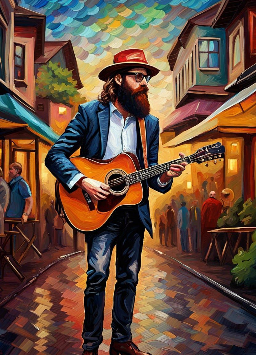 Indie Folk Musician in Neo-Impressionistic Style