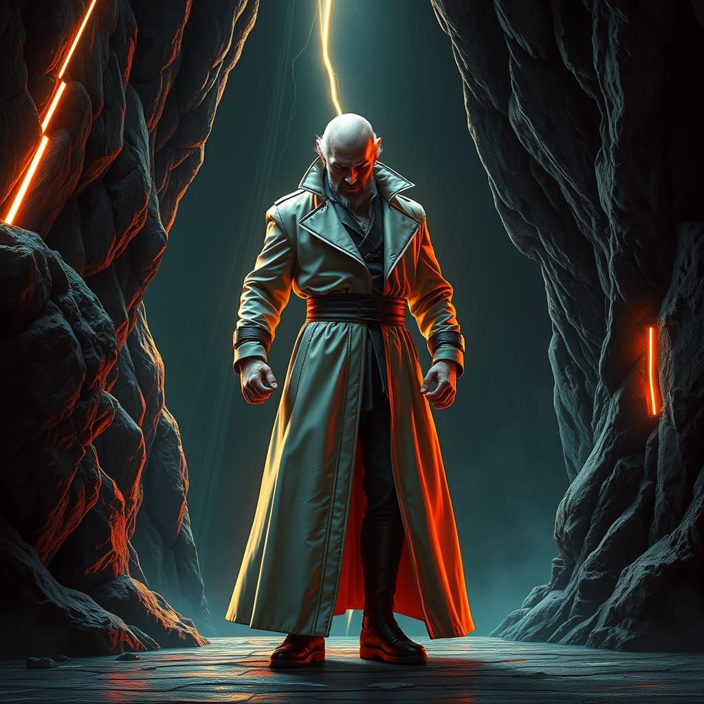 Futuristic Jean de la Fontaine in Cyberpunk Cave