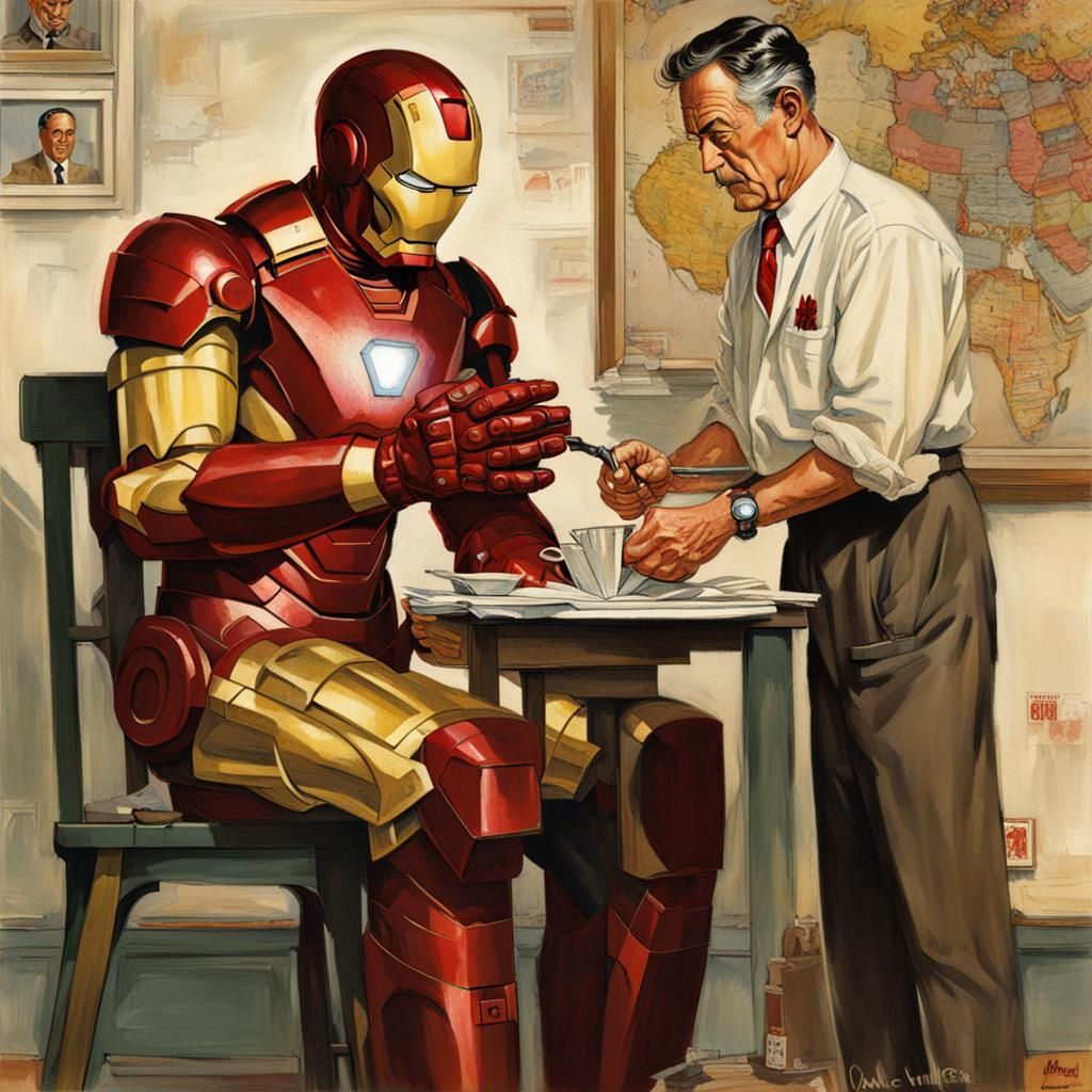 Iron Man as Norman Rockwell Painting