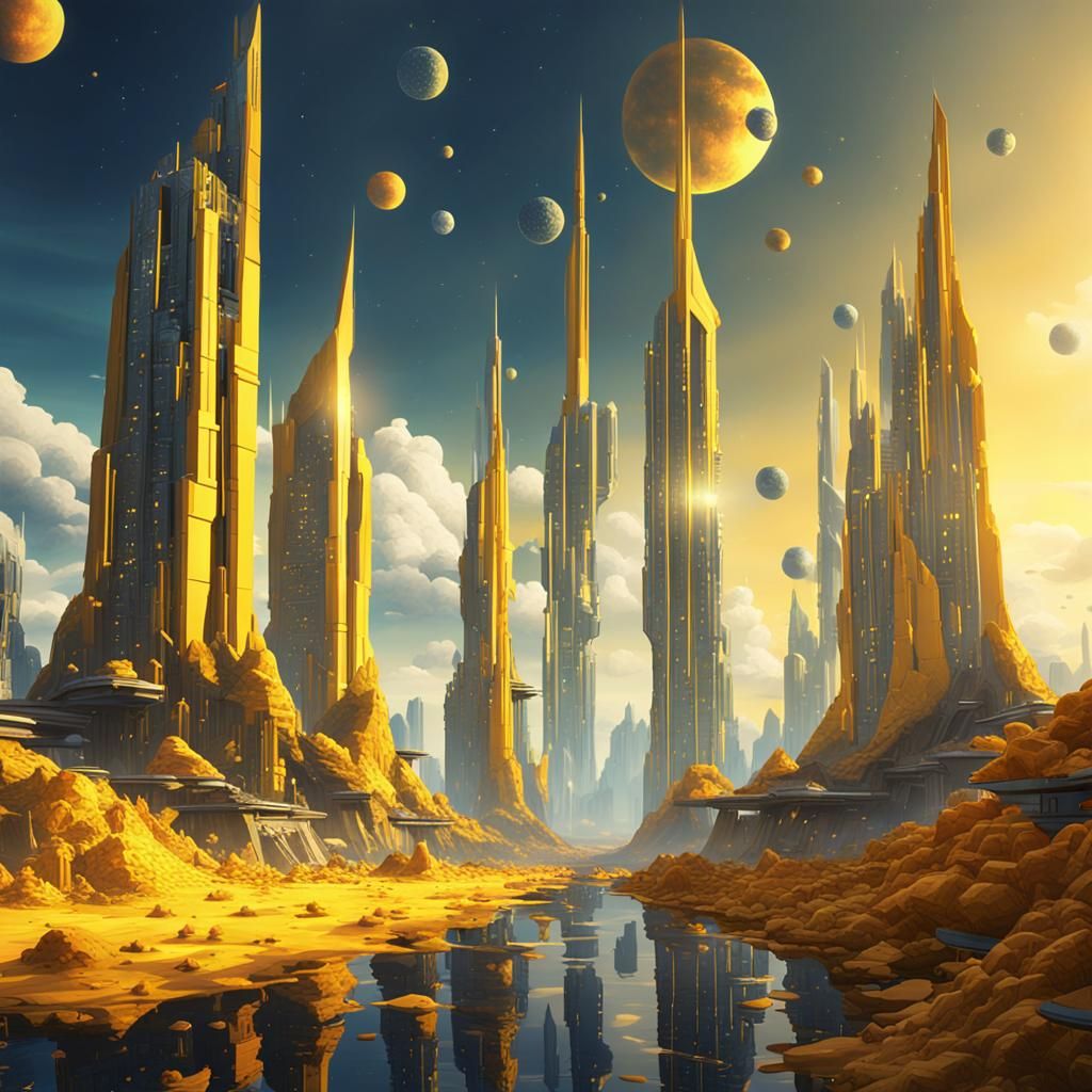 Futuristic Crystal City Under Alien Sun: Fantasy Art
