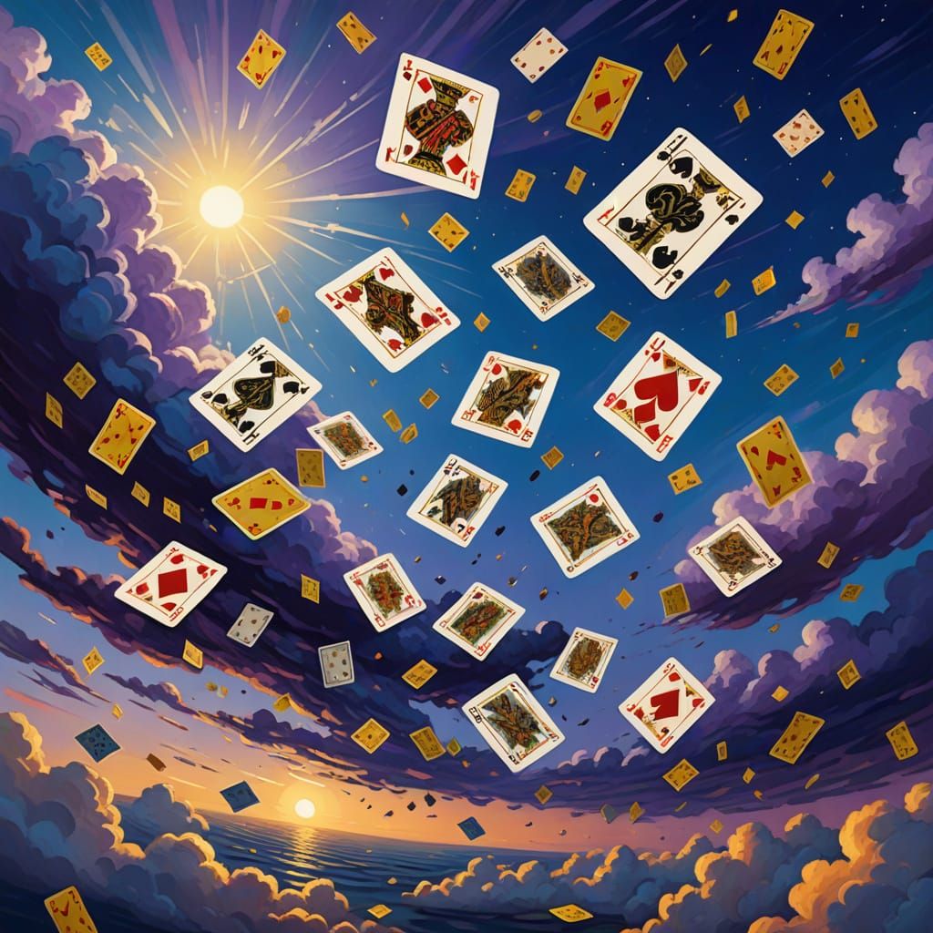 Surreal Deck of Cards Floating in Dreamlike Sky