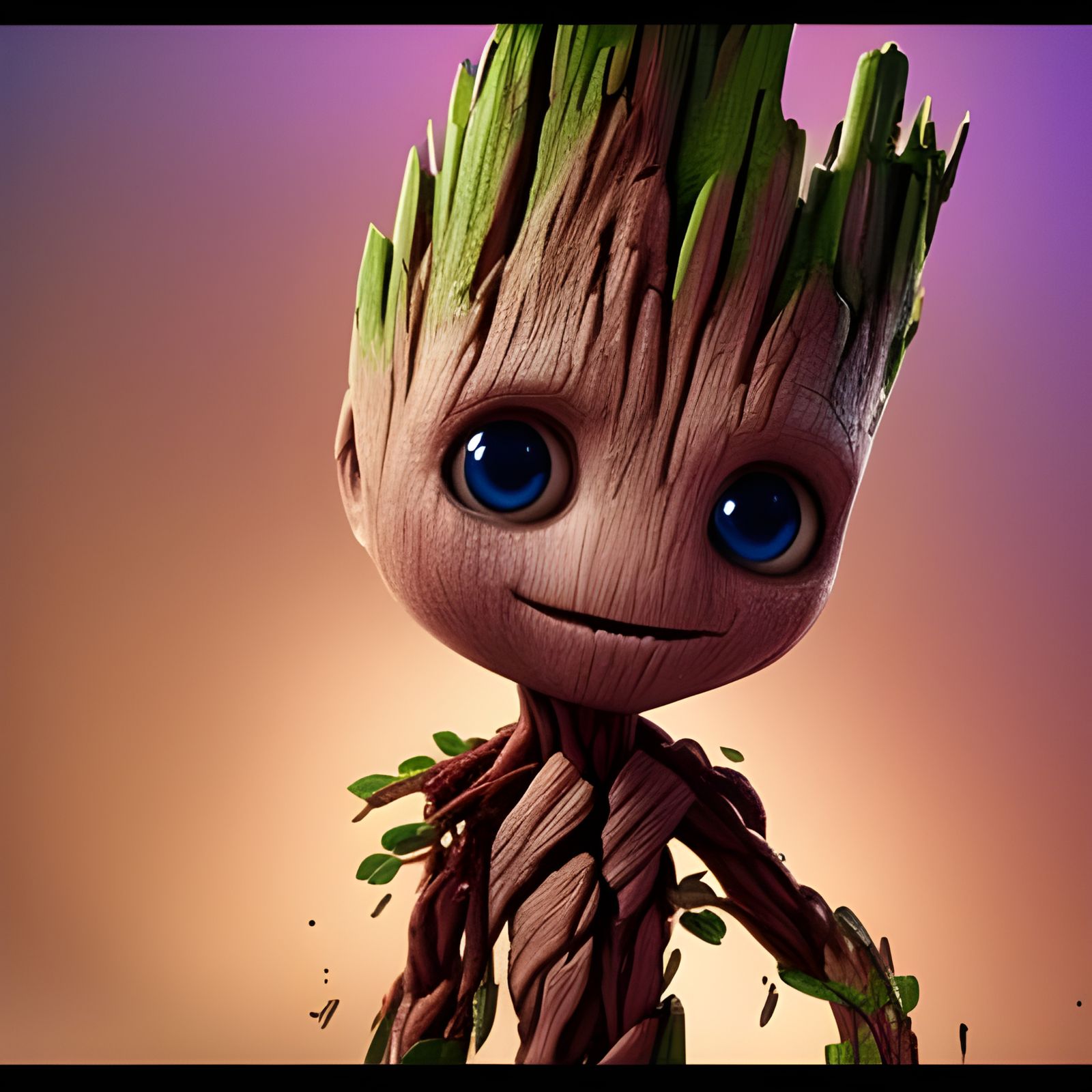 Adorable Chibi Groot with Sparks in Watercolor