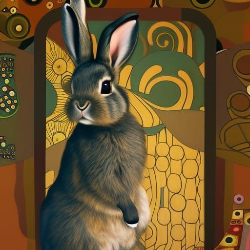Rabbit Portrait in Art Nouveau Style
