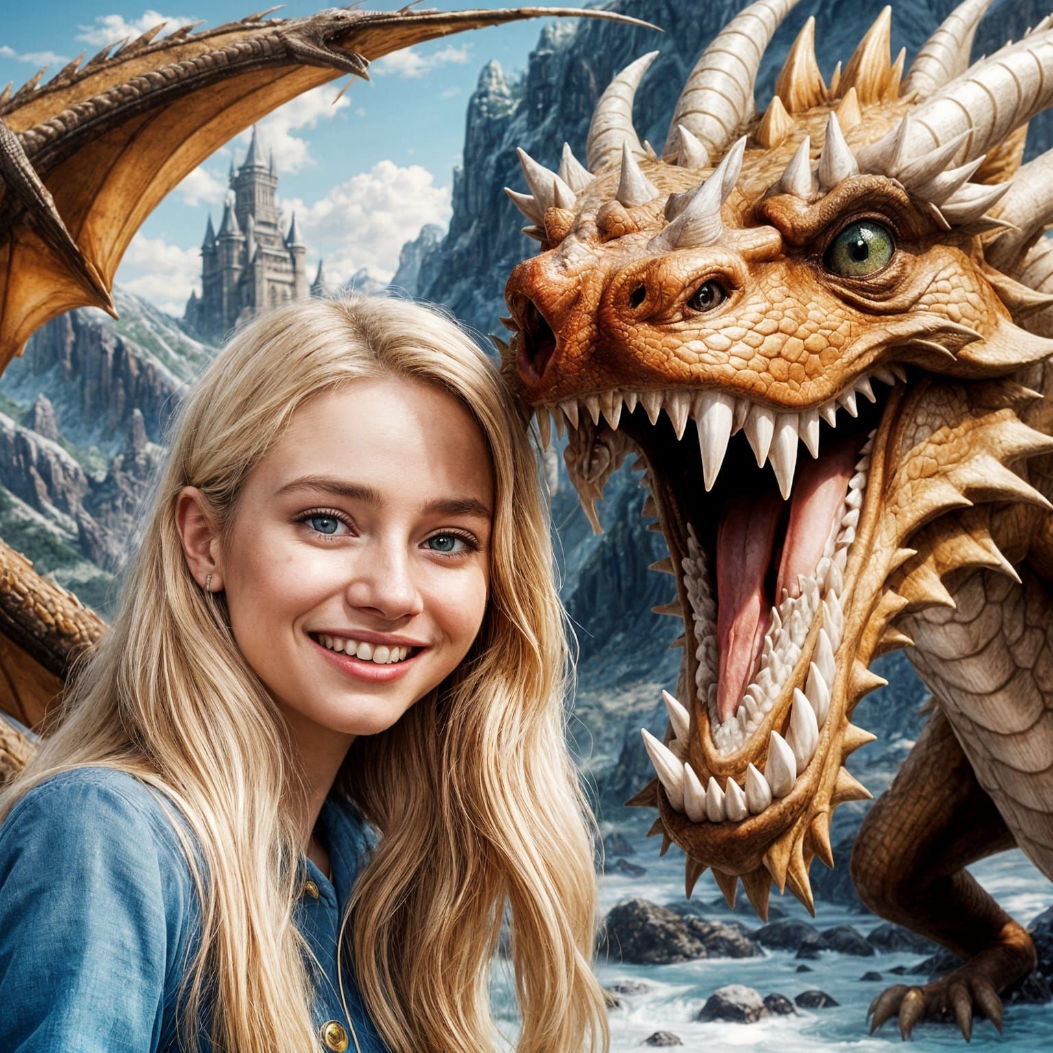 Selfie with a Smiling Dragon in Hyperrealistic Style