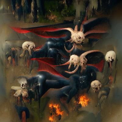 War Angels Descend from Cosmic Void in Oil Painting Style
