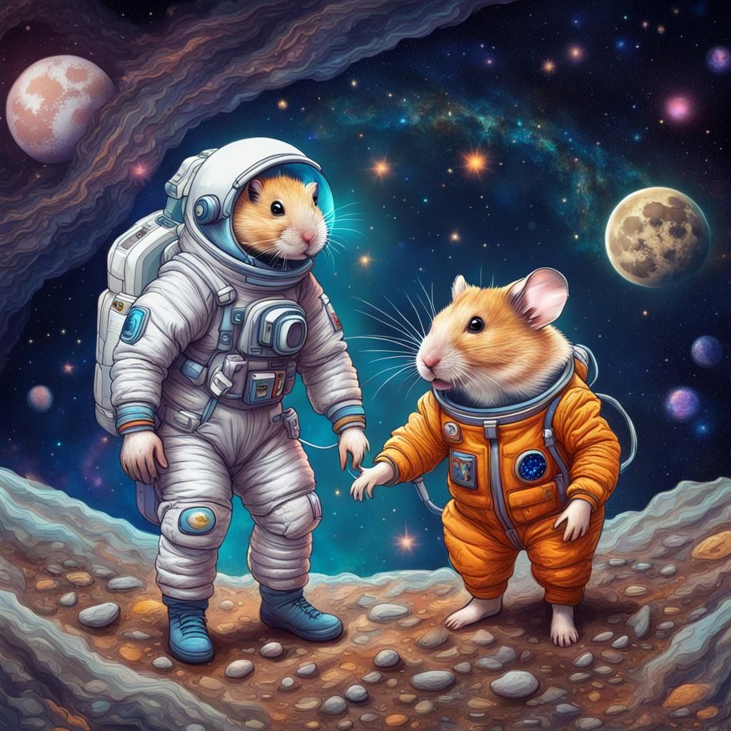 Hamster Astronaut on the Moon in Cosmic Style