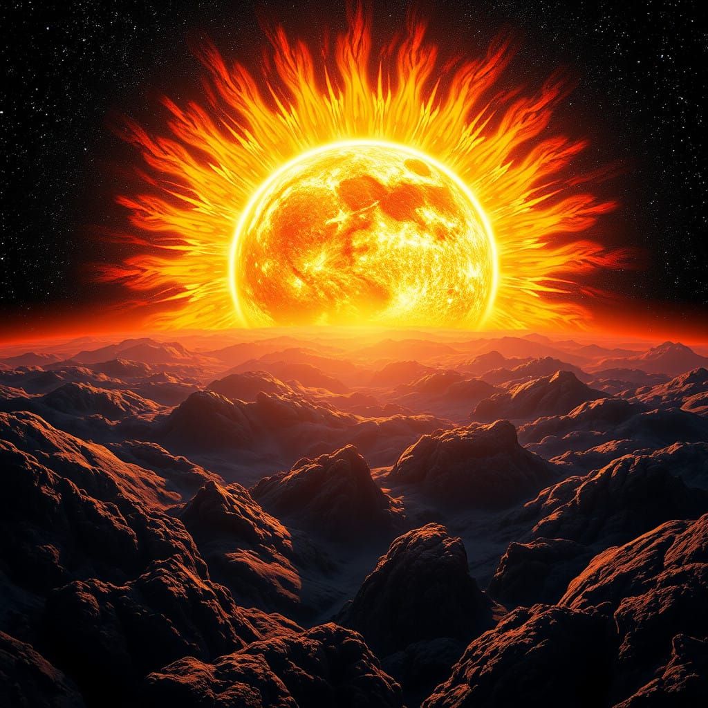 Ethereal Sunrise Illuminates Cosmic Horizon in Vibrant, Holo...