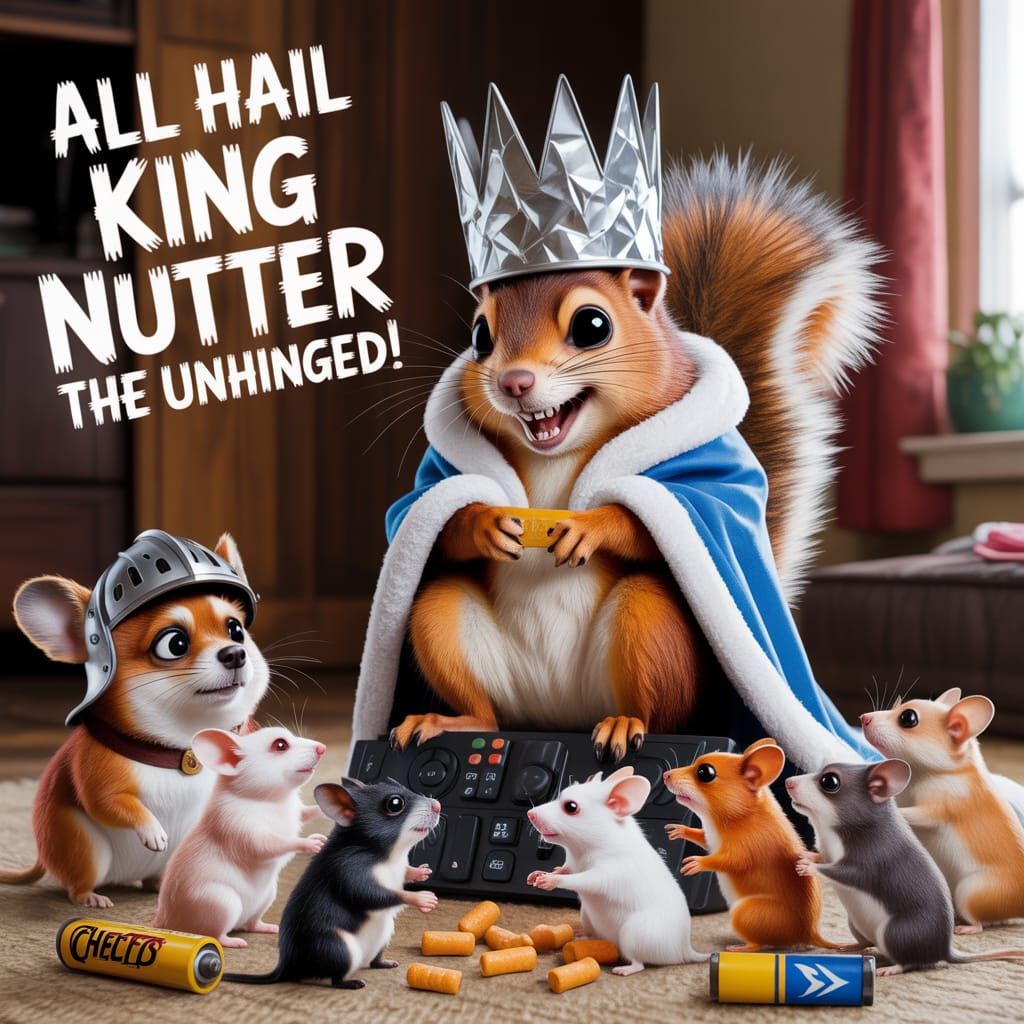 Deranged Squirrel King Rules Living Room Kingdom