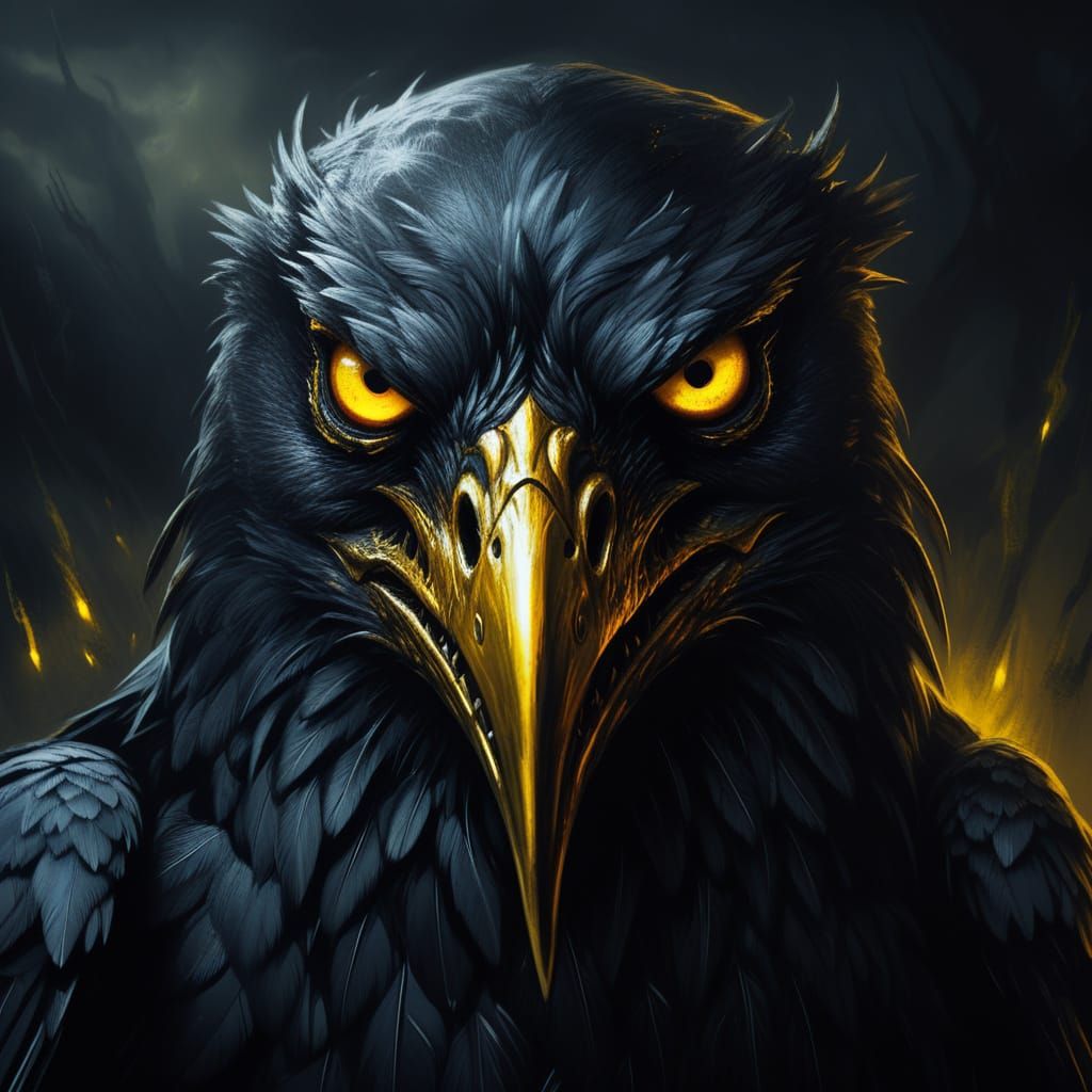 Menacing Raven Black Demon Stares Intensely