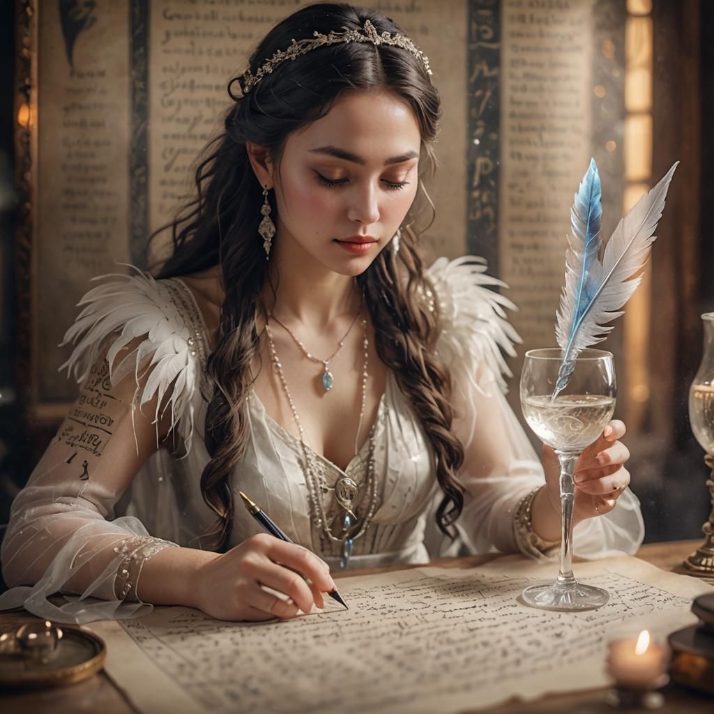 Crystal Goddess Writing Music in Digital Art