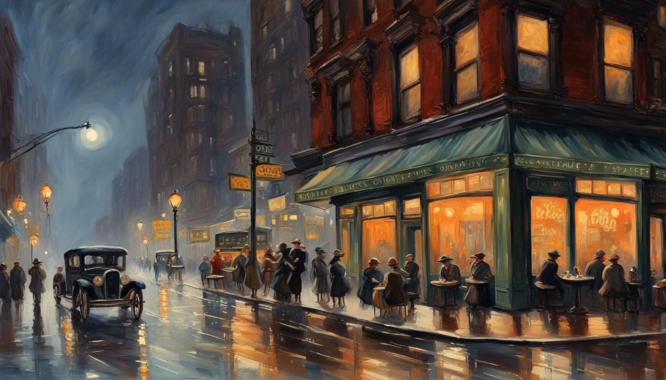 1930s New York Cafe Under Starry Night