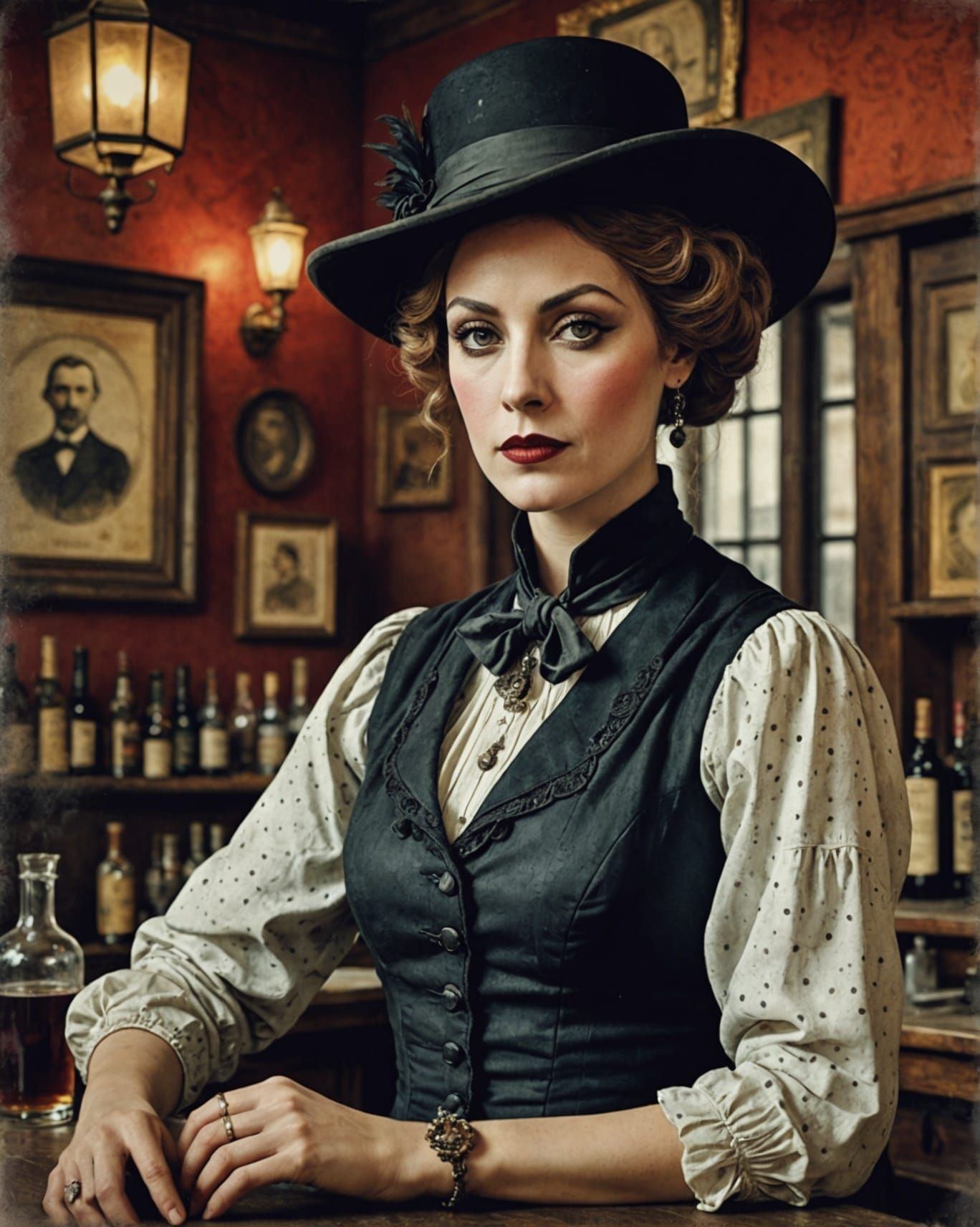 Gothic Watercolor Portrait of Old West Saloon Barkeep