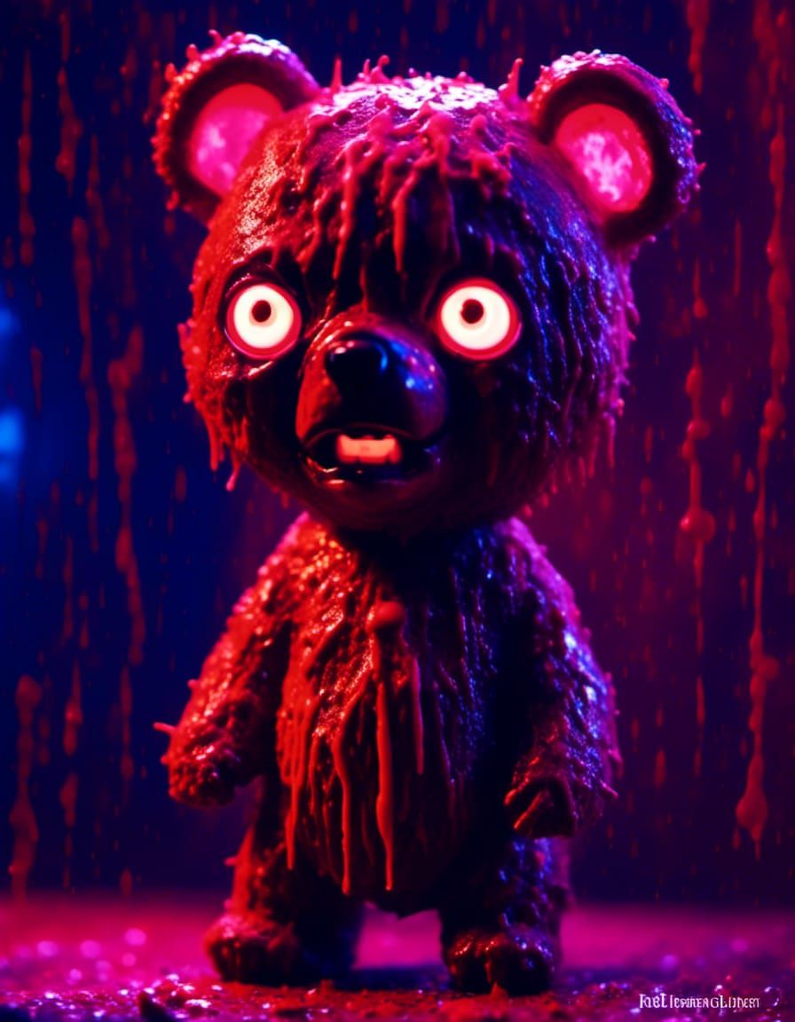 Evil Chibi Imp Bear with Blacklight Fur Portrait