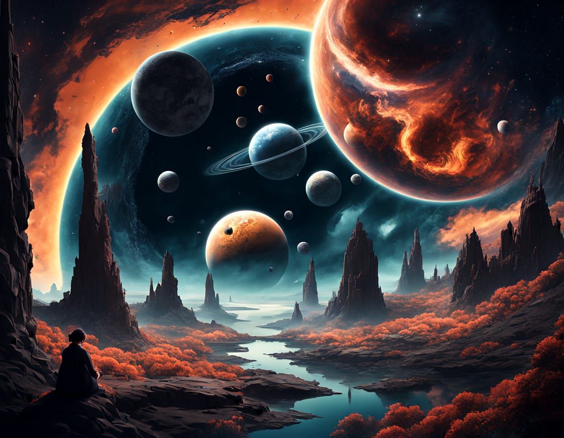 Cosmic Harmony: Celestial Symphony in Matte Painting Style