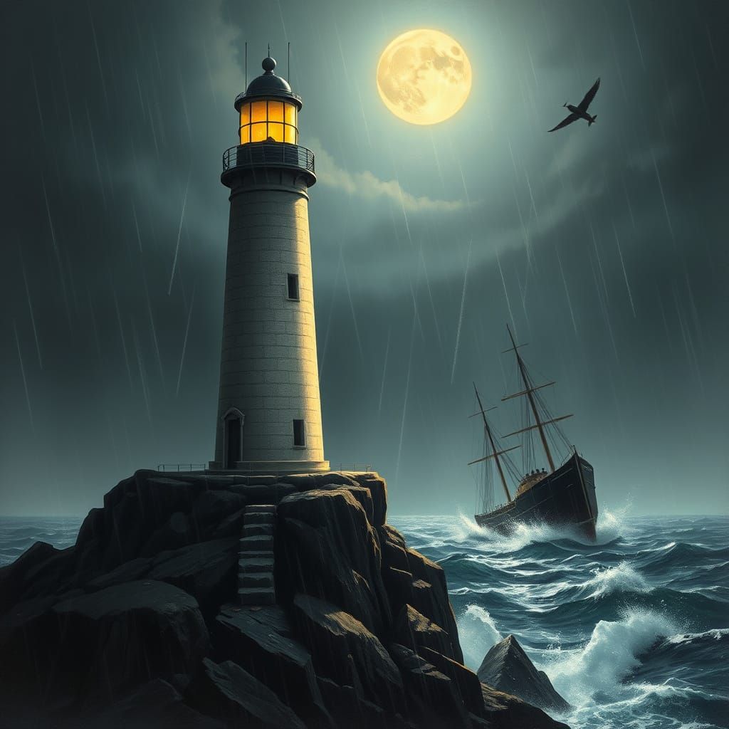 Stalwart Black-and-White Lighthouse Illuminates Rocky Isle