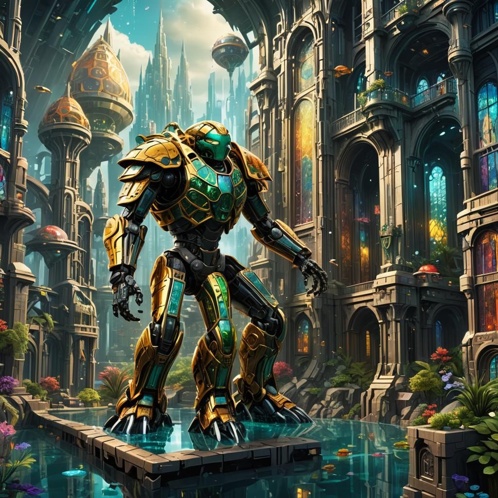 Orc Scholar in Bionicle Art Deco Cityscape