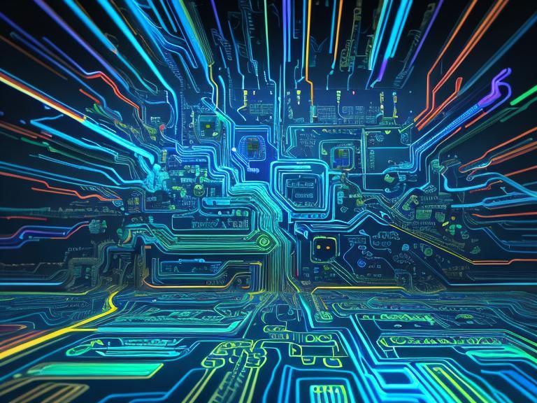 Colorful Circuitry Landscape with Plasma Bolts