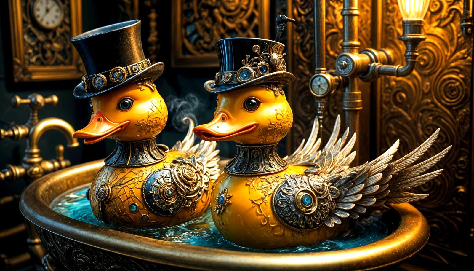 Steampunk Whimsy: Yellow Rubber Duck in Brass Victorian Bath...