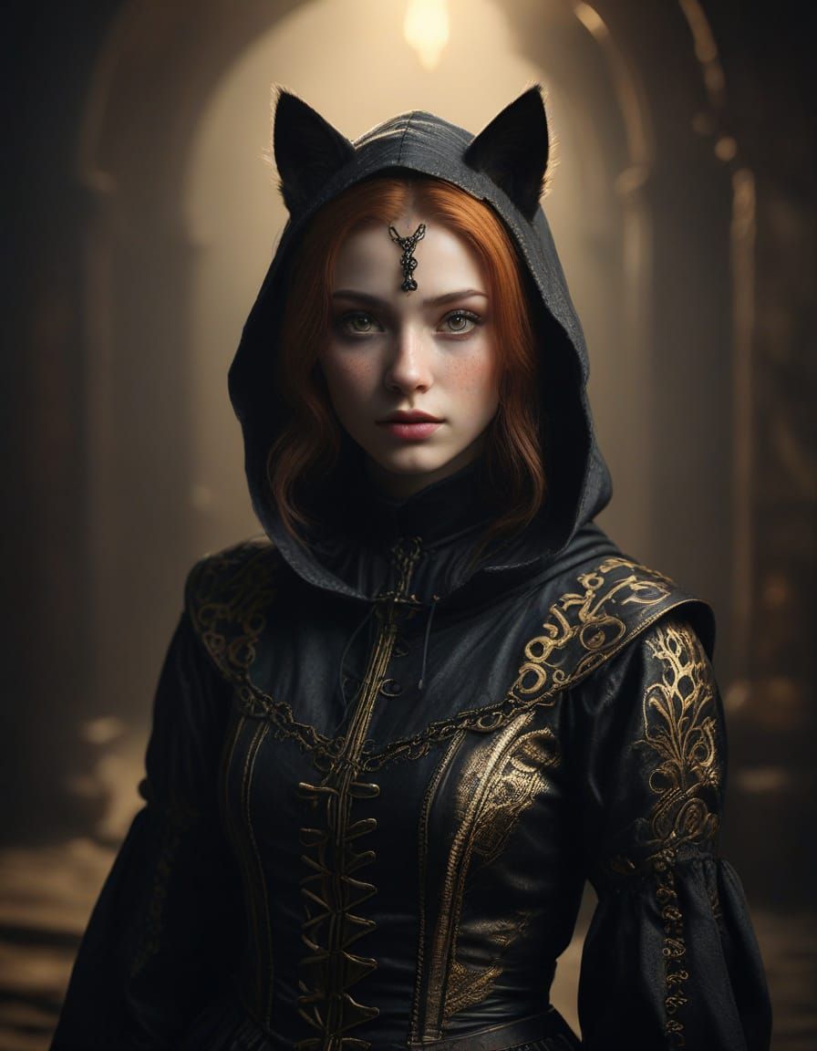 Gothic Goddess with Feline Whispers