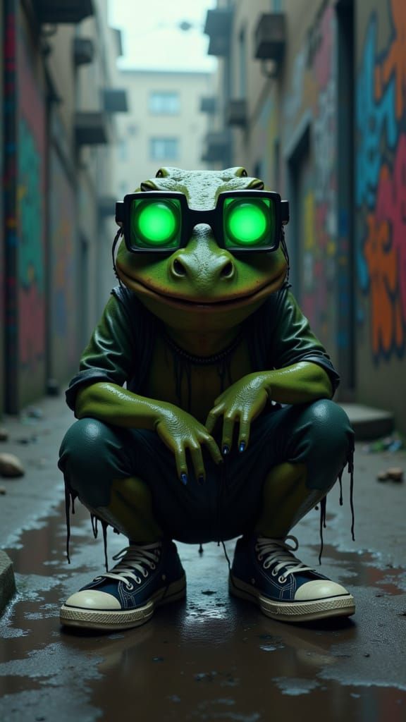 Anthropomorphic Frog in Street Art Style