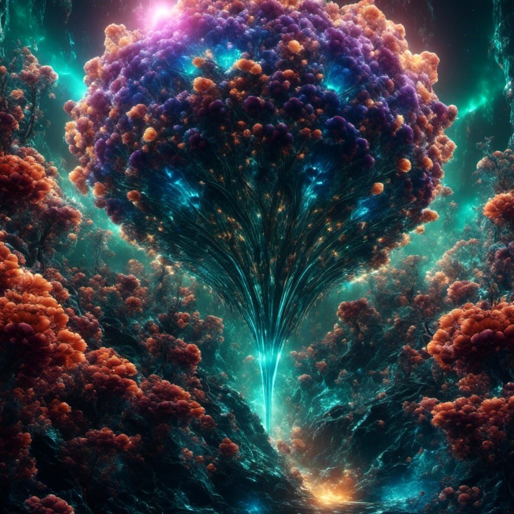 Bioluminescent Crystal Flower Entity with Supernova Light