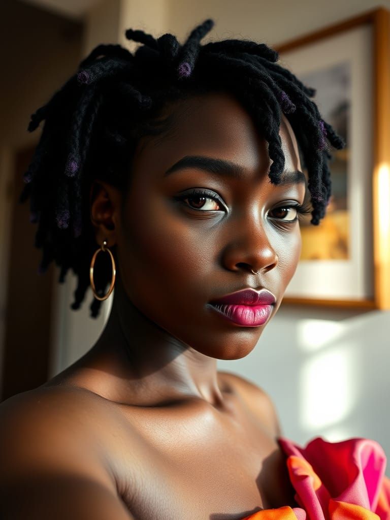 Black Woman with Dreadlocks in Selfie Style