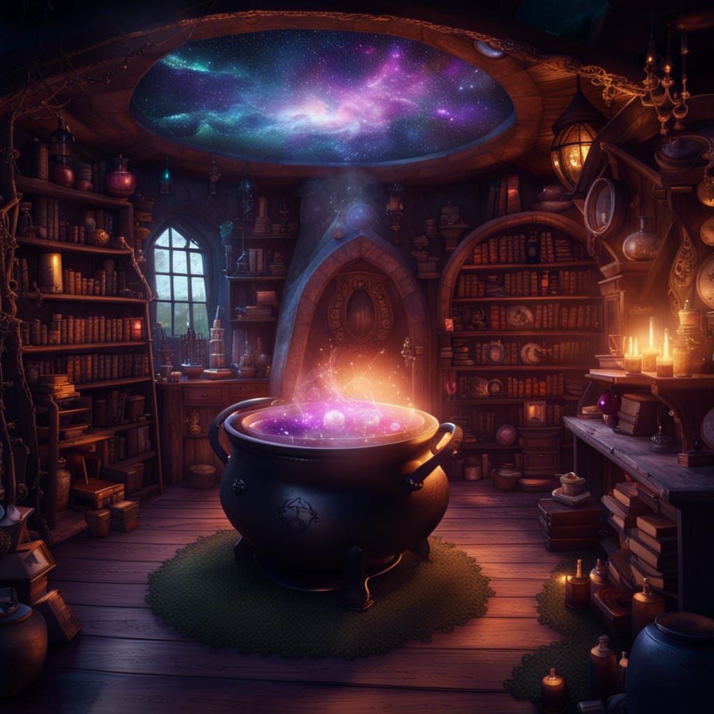 Whimsical Witch Cottage with Galaxy Potion