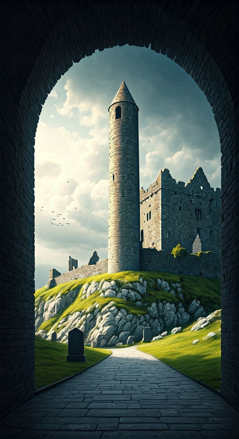 Epic Rock of Cashel with Round Tower Digital Matte Painting