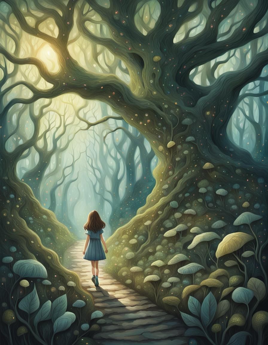 Whimsical Forest Girl in Tim Burton Style