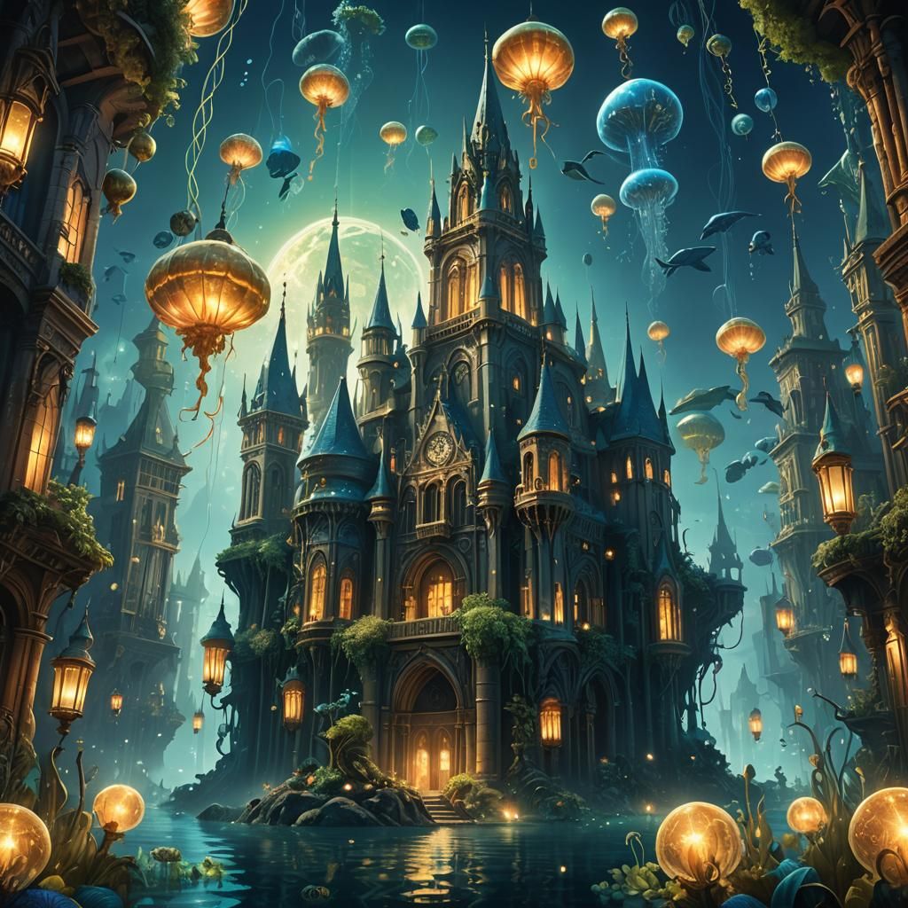 Majestic Underwater Cityscape in Detailed Digital Painting