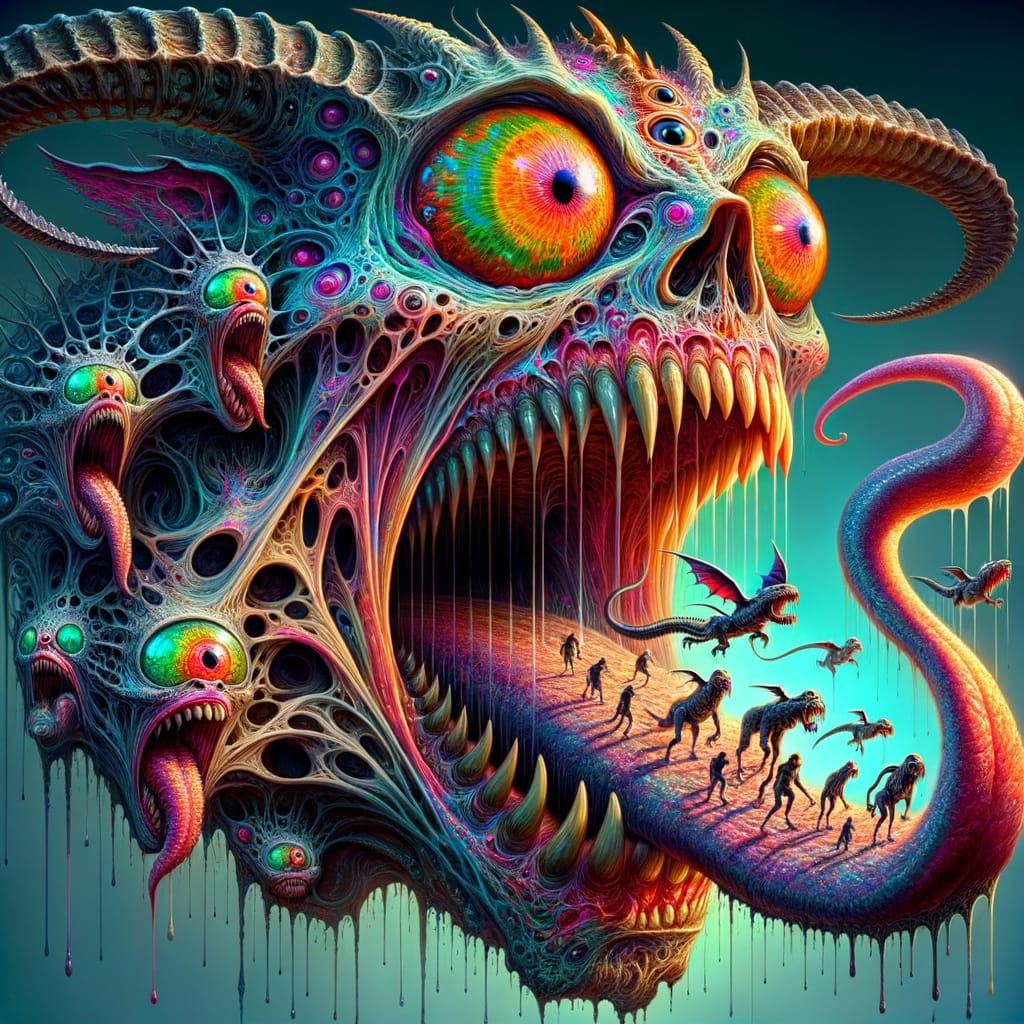 Frightful Psychedelic Demon Head with Underworld Portal