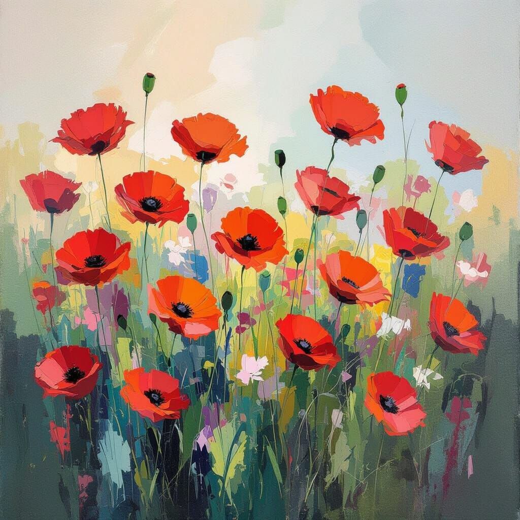 Abstract Expressionist Poppy Field Painting