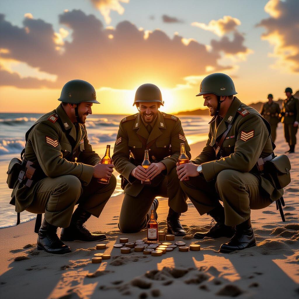 WWII Soldiers Celebrate Normandy Victory in Golden Hour Ligh...