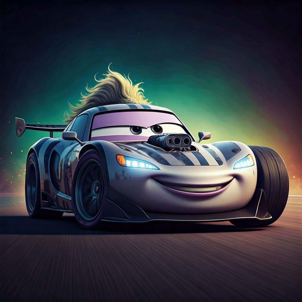 Beetlejuice as Racecar in Disney Pixar Cars Style