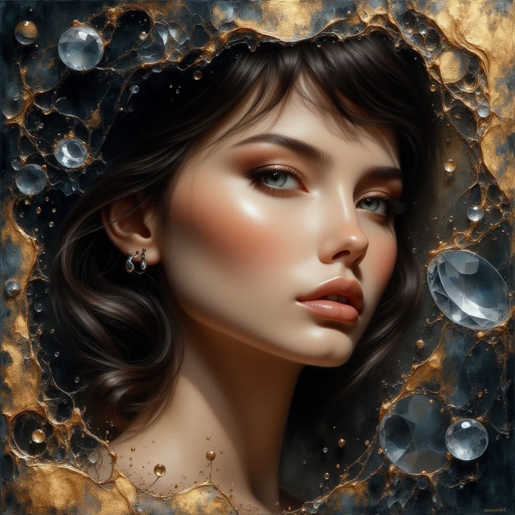 Mysterious Beauty Portrait with Diamonds and Gold