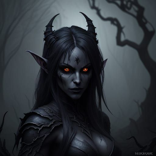 Dark Fantasy Shadow Elf in Abandoned Temple