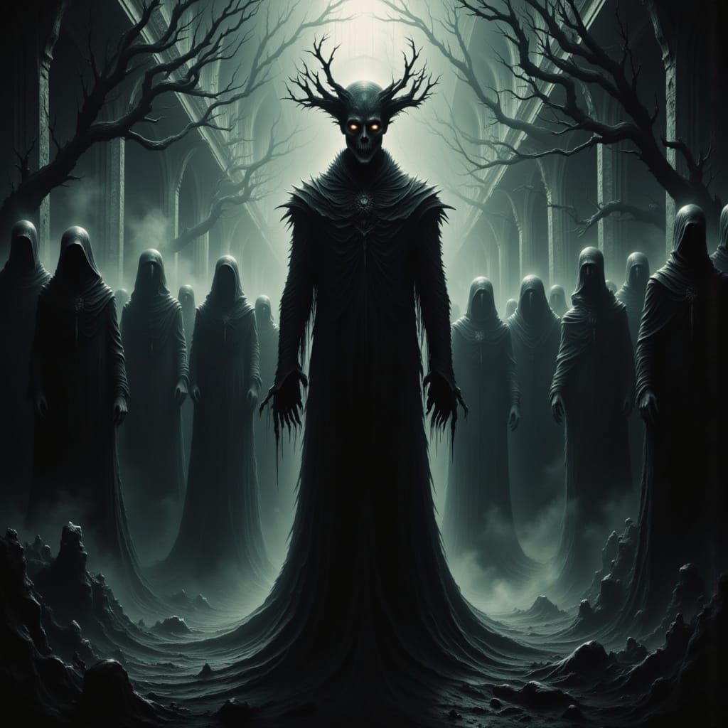 Blind Prophet Pursued by Priests in a Whispering City