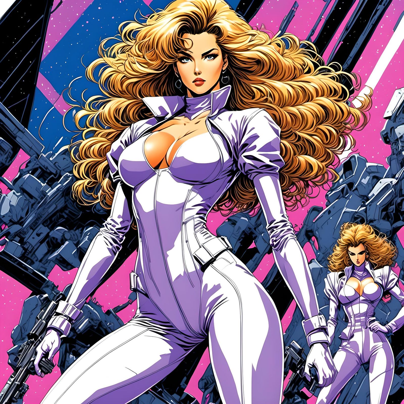 Glamorous 80s Anime Action Model in Bodysuit